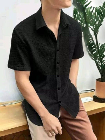 Men Regular Fit Self Design Spread Collar Casual Shirt