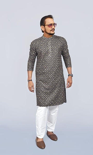 VILLAIN Premium Embroidered Kashmiri Rayon Kurta for Men